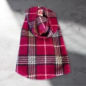 EUC XXS Dog Plaid Fleece Hoodie In Pink Velcro Closure Under Belly